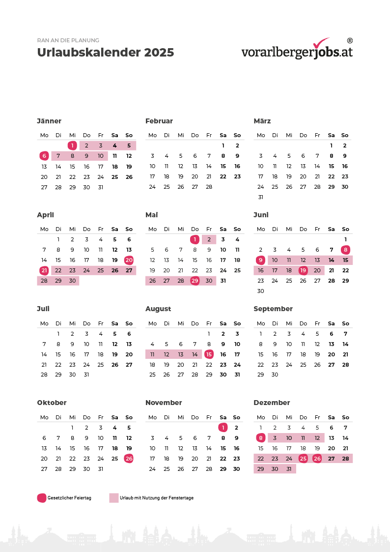 Urlaubskalender Fenstertage 2025